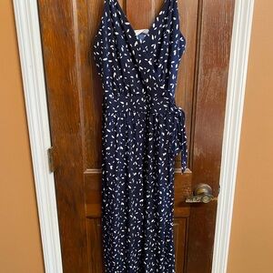 Navy Blue Printed Wrap Midi Jumpsuit StitchFix